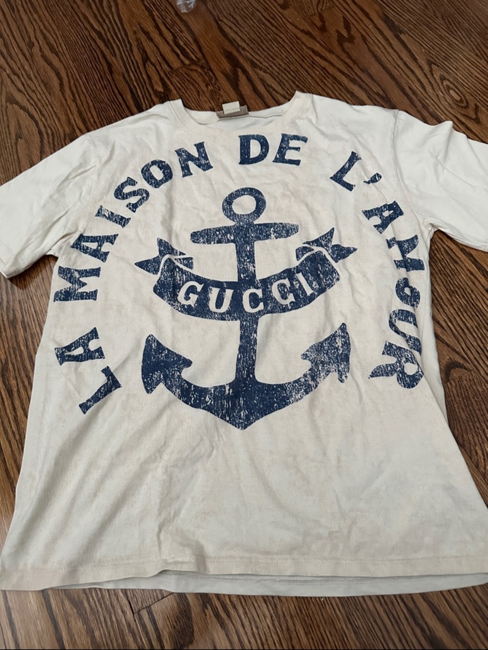 Gucci Cream Tee with Navy Anchor Graphic